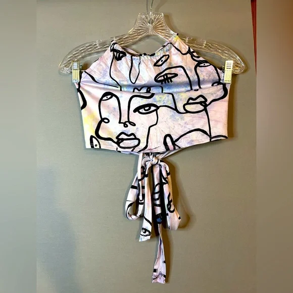Summer chic halter crop top tie dye face print o/s - Picture 3 of 4